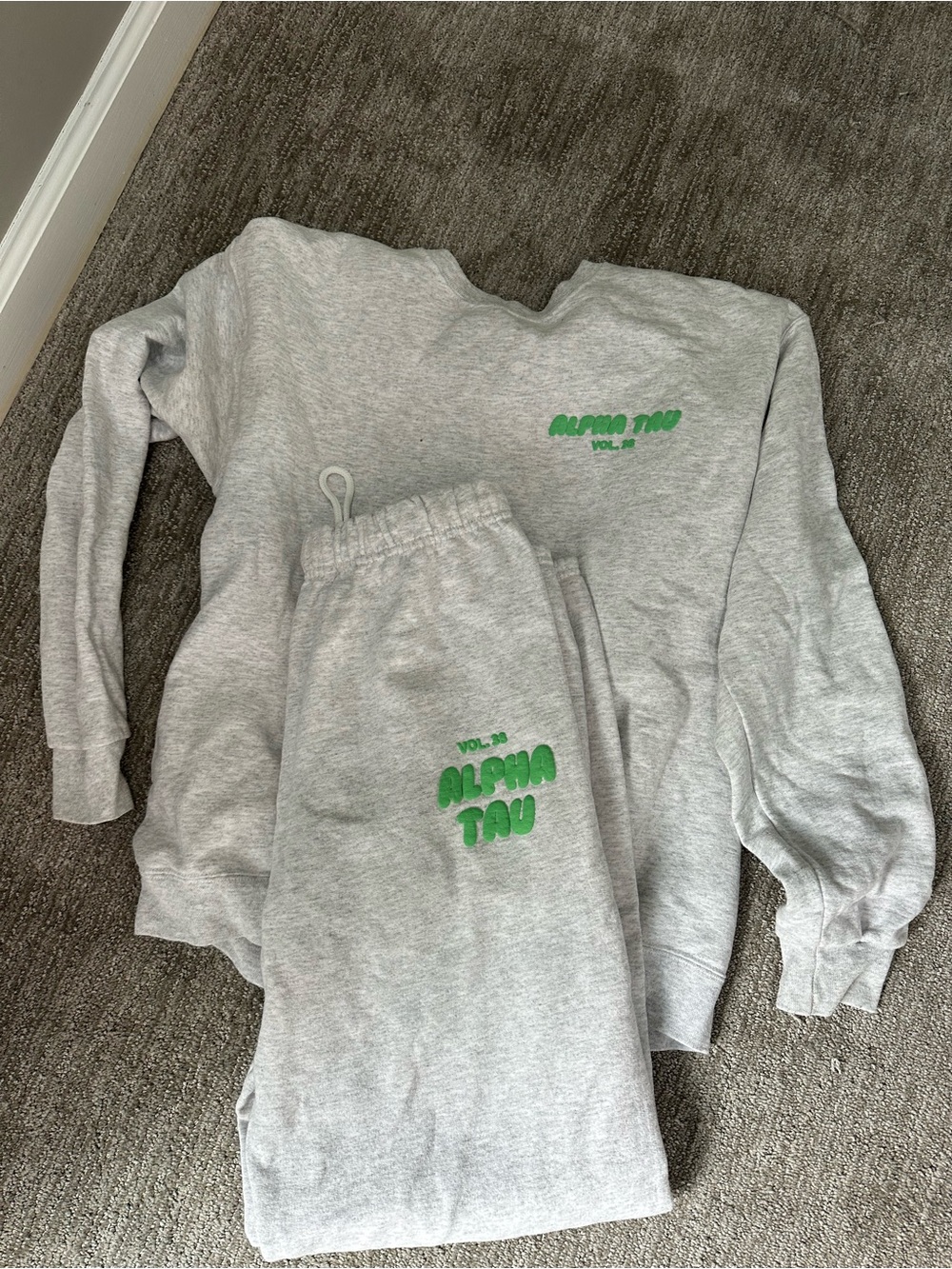Alpha Sigma Tau Light Gray Lounge Set with Green Logo